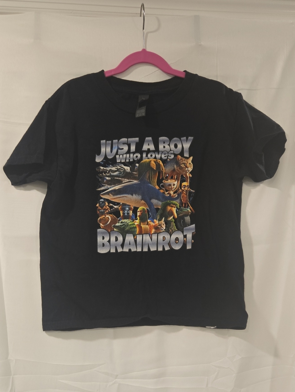 Gildan Black Kids Graphic Tee with Colorful Character Print